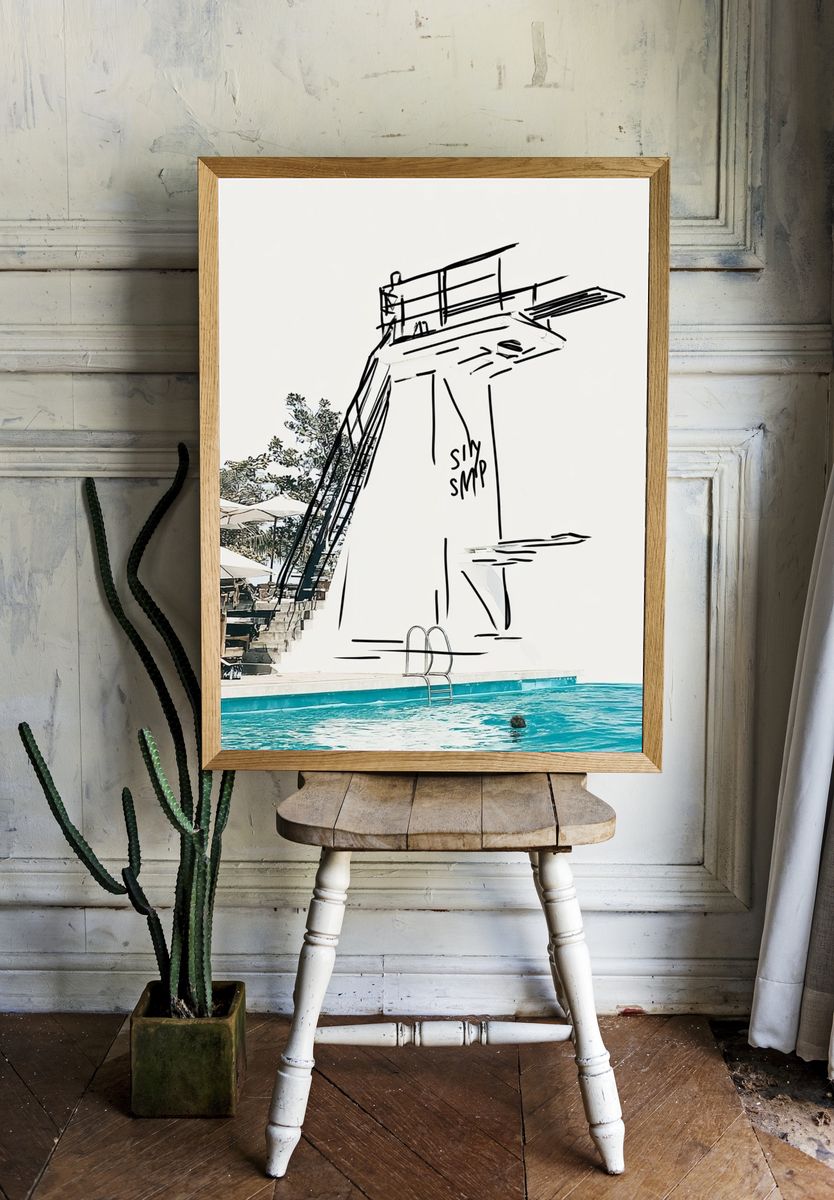 Poolside Diving Tower Sketch Poster. — room view 1