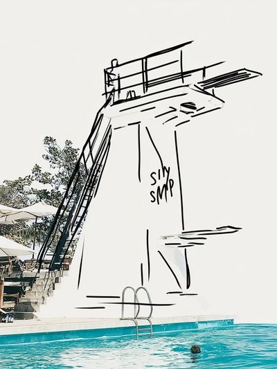 Poolside Diving Tower Sketch Poster. poster
