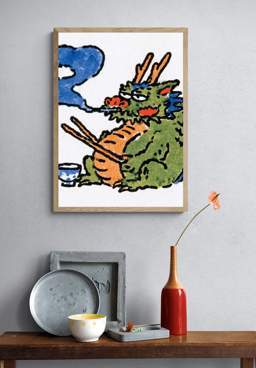 Smoking Dragon Illustration Poster. — room view 3