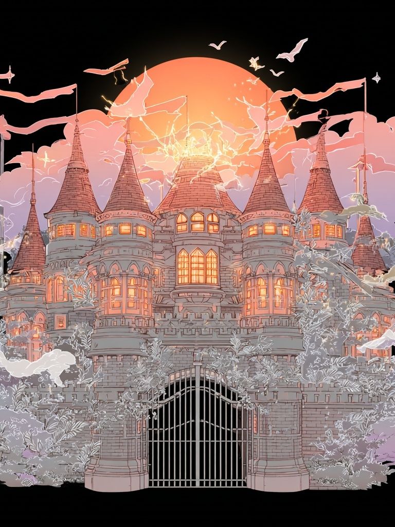 Enchanted Castle Sunset Print. poster — illustration art