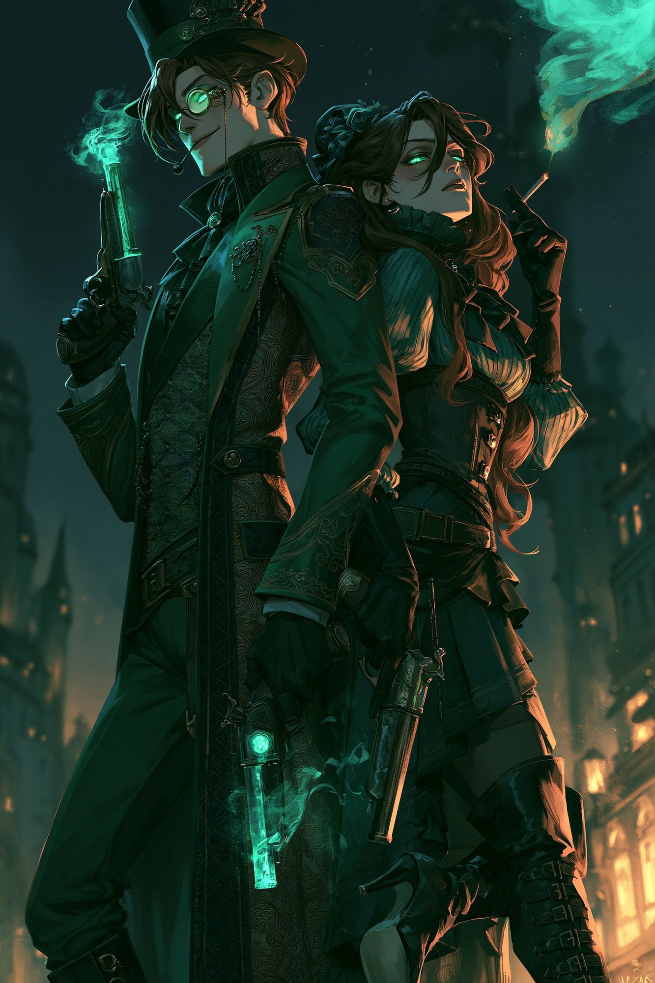 Steampunk Duo Digital Art Poster. poster detail