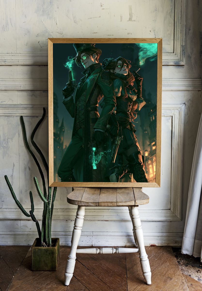 Steampunk Duo Digital Art Poster. — room view 1