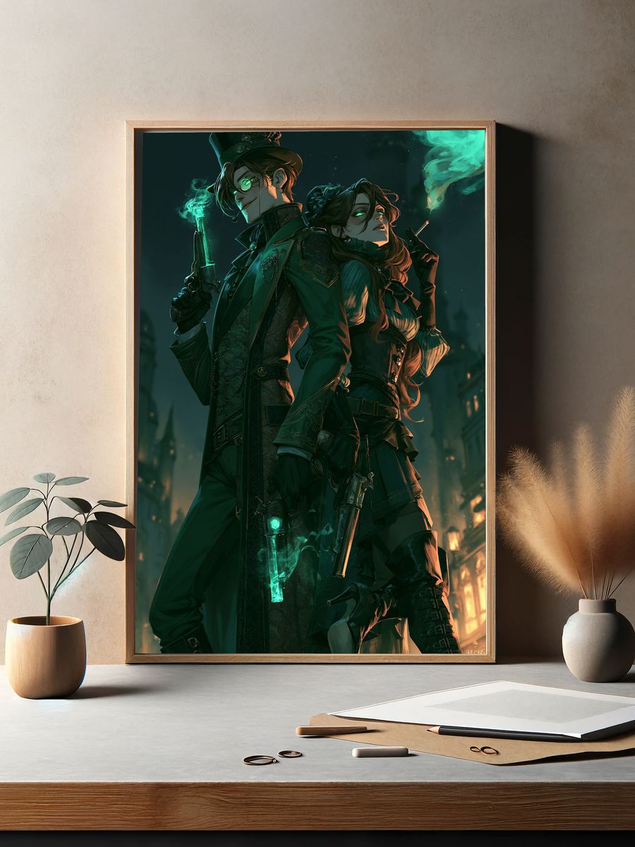Steampunk Duo Digital Art Poster. — room view 2