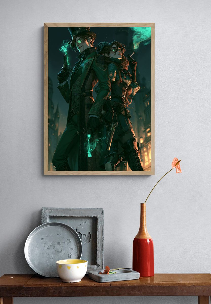 Steampunk Duo Digital Art Poster. — room view 3