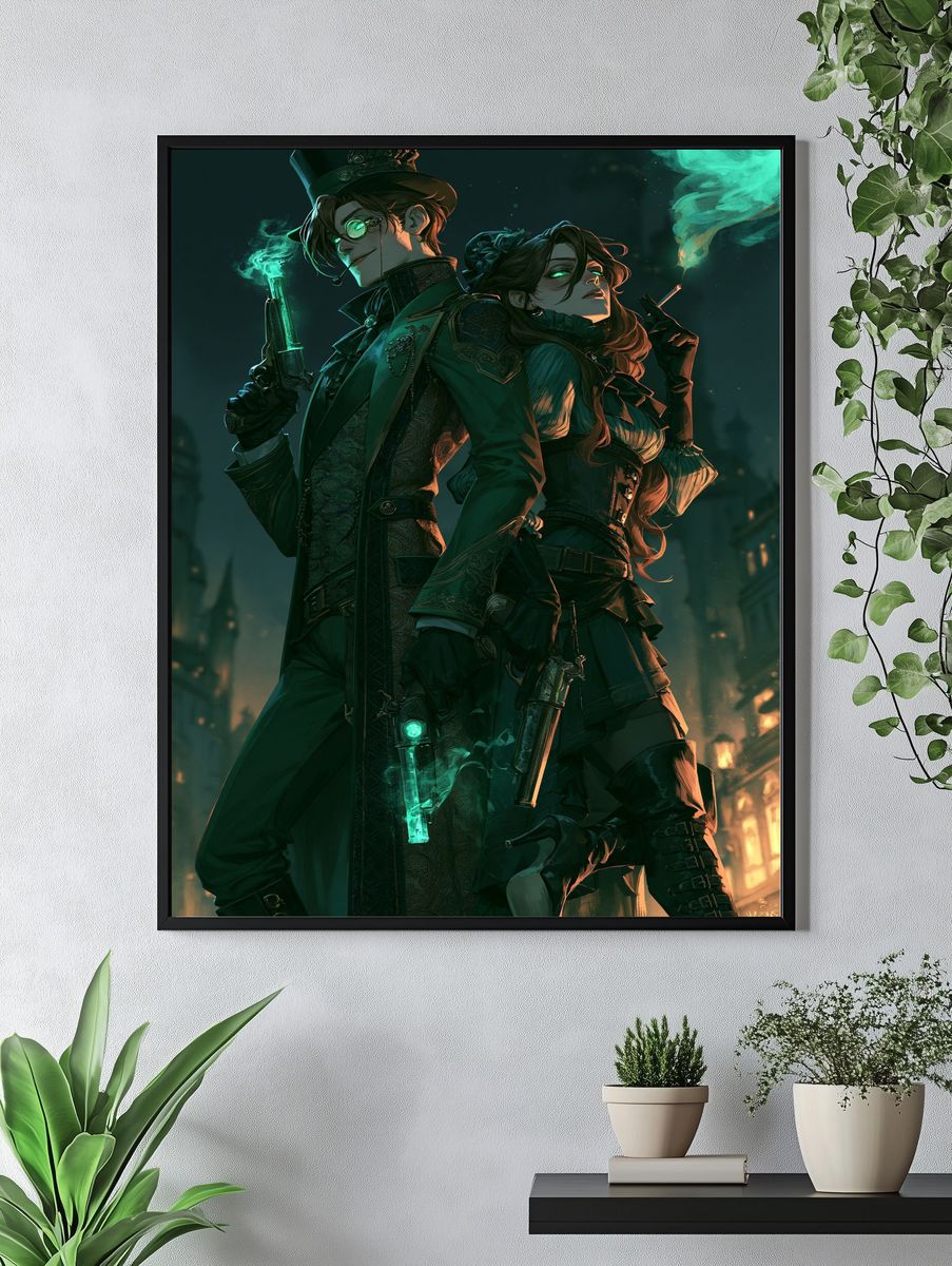 Steampunk Duo Digital Art Poster. — room view 4