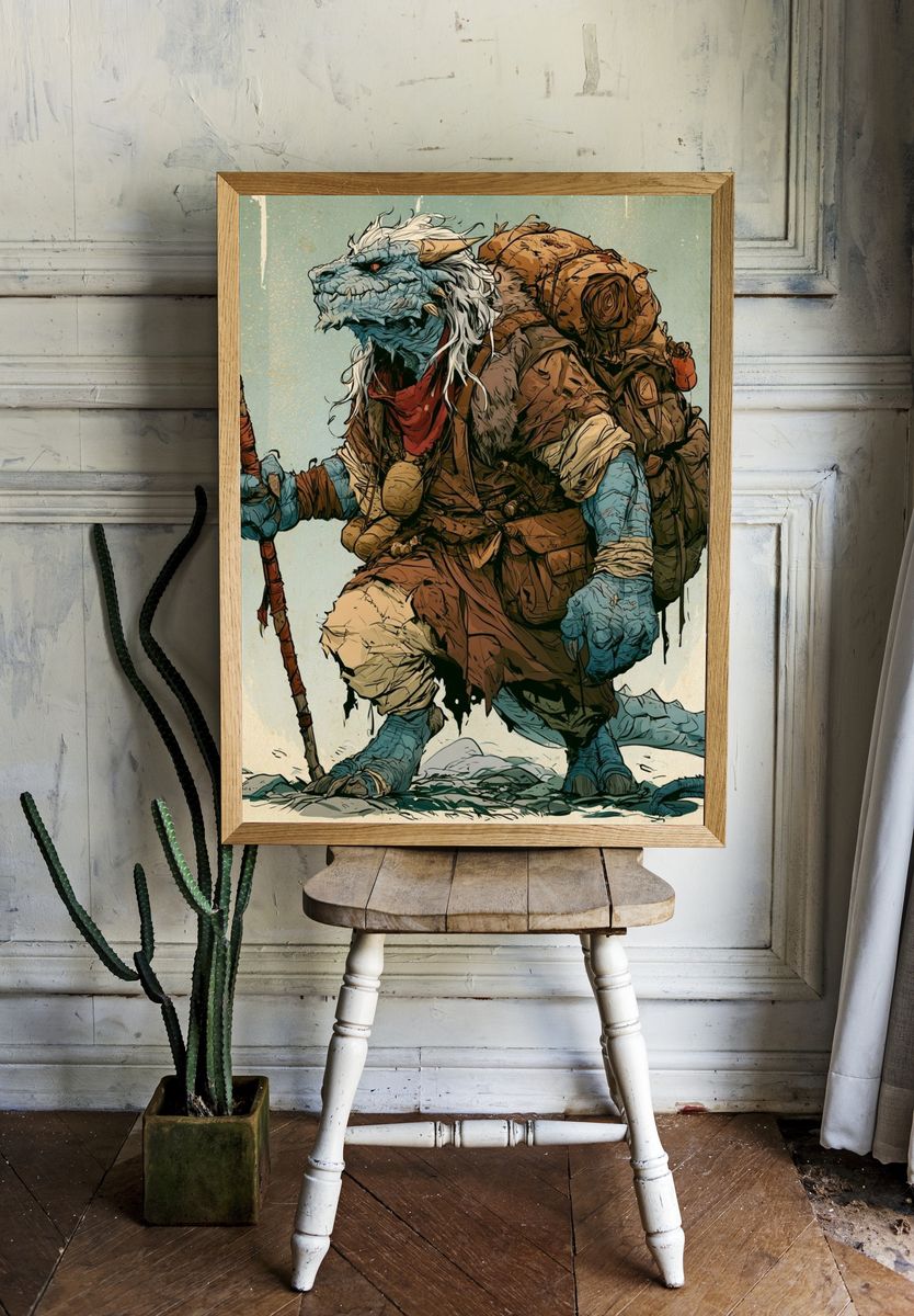Fantasy Lizard Warrior Print. room preview