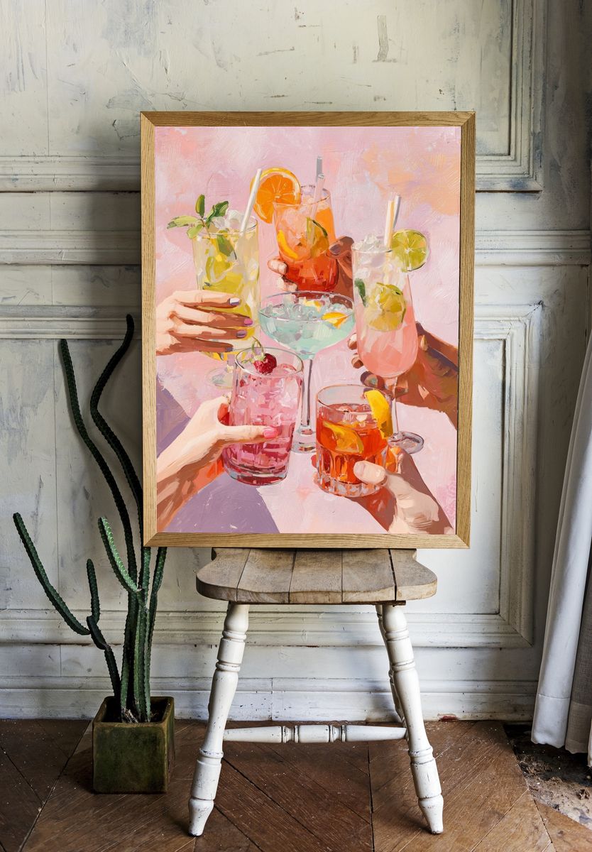 Cocktail Toast Illustration Poster. — room view 1