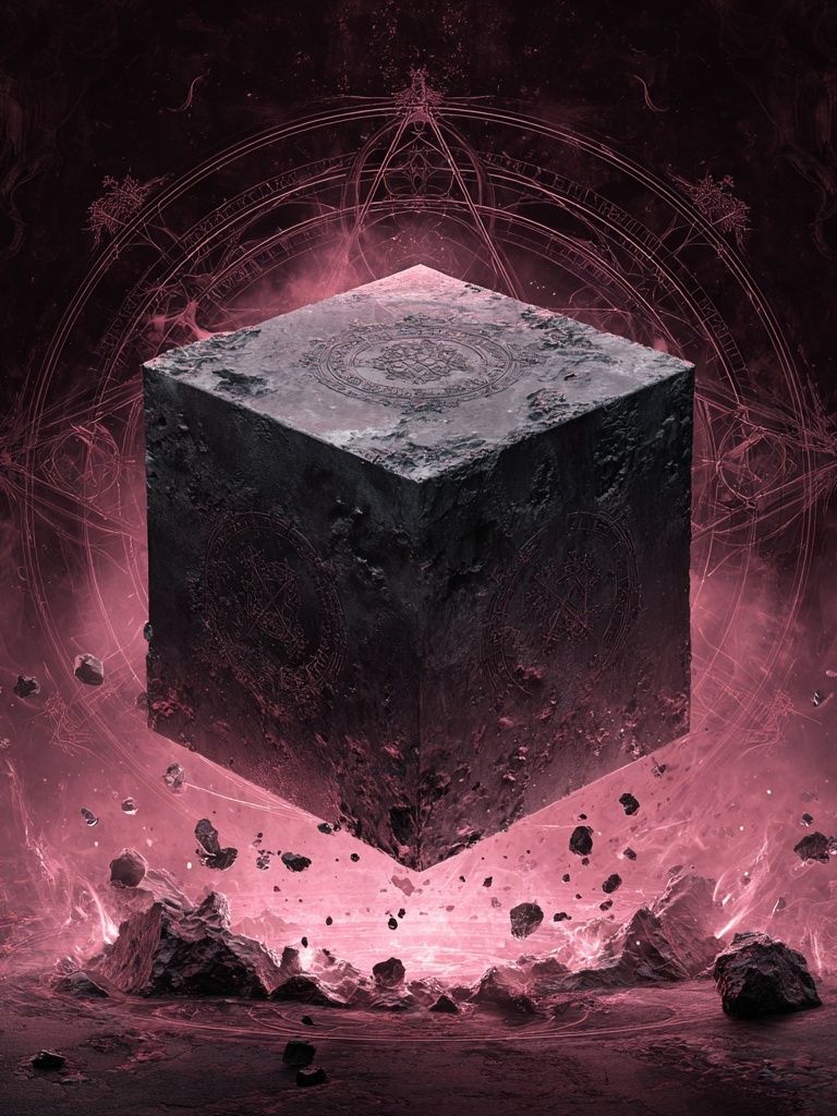 Mystic Floating Cube Illustration Poster. poster — illustration art
