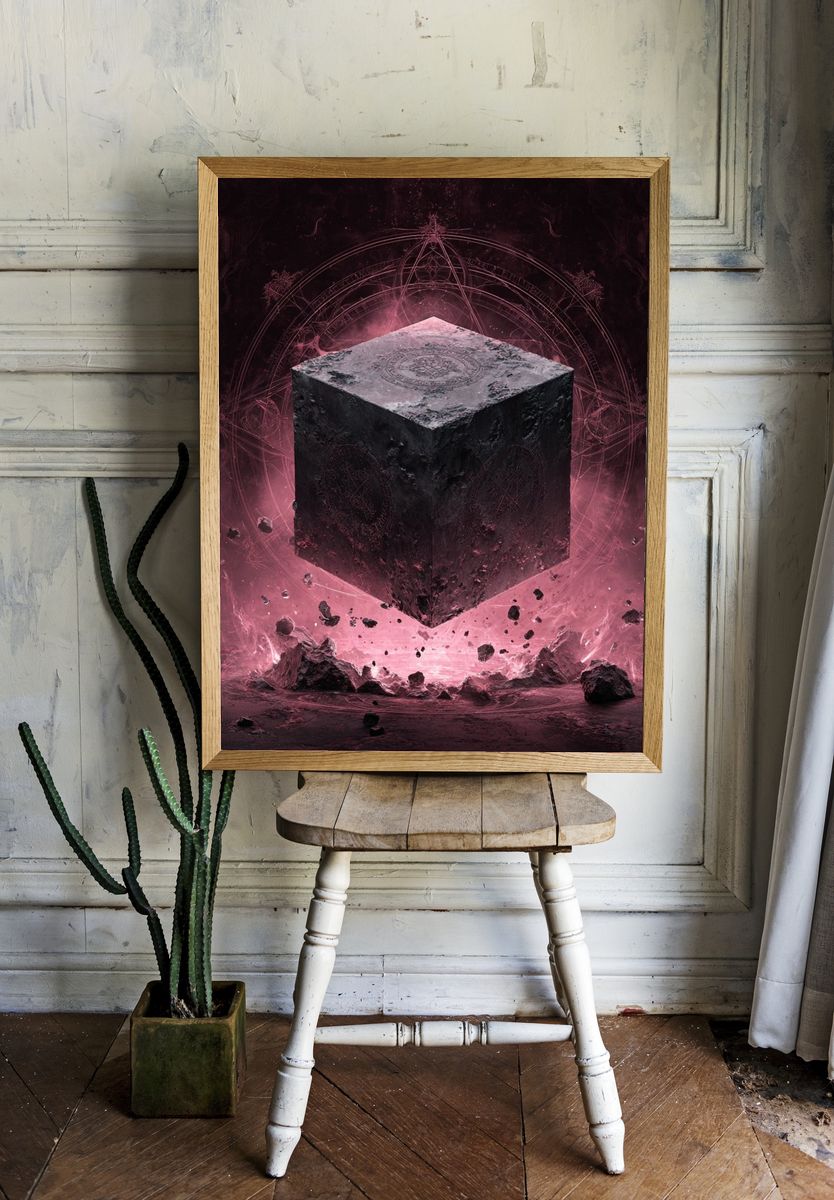 Mystic Floating Cube Illustration Poster. room preview