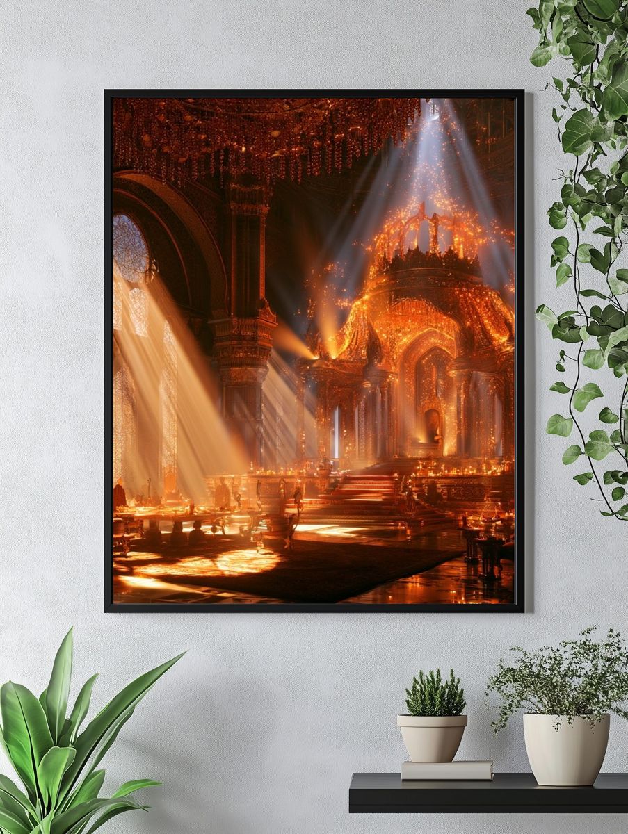 Burning Cathedral Hall Illustration Print. — room view 4