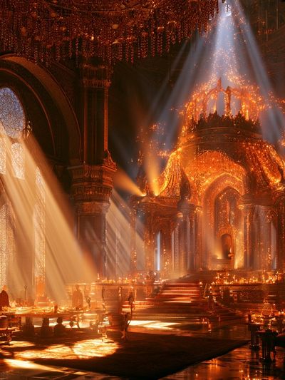 Burning Cathedral Hall Illustration Print. poster