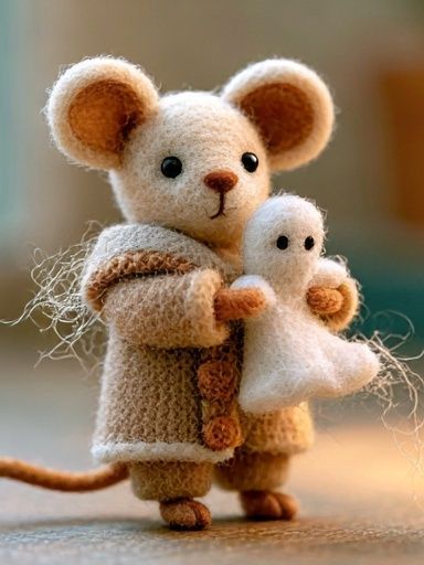 Knitted Mouse and Ghost Illustration Poster. poster — illustration art
