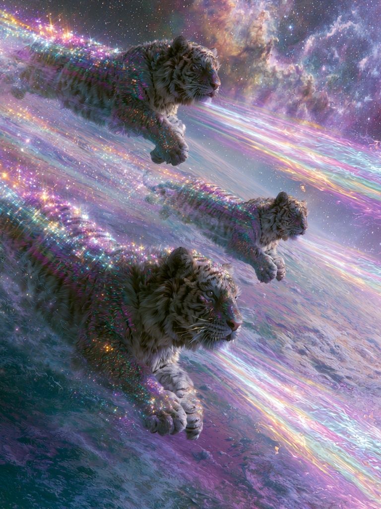 Cosmic Tigers Digital Art Poster. poster detail