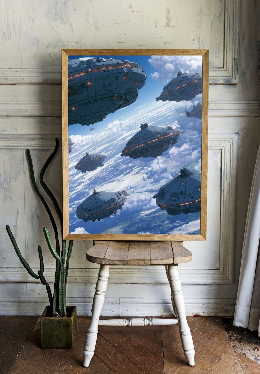 Sky Fleet Sci-Fi Illustration Poster. room preview