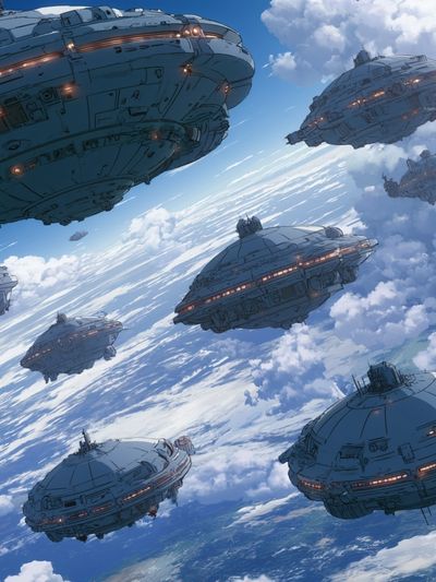 Sky Fleet Sci-Fi Illustration Poster. poster