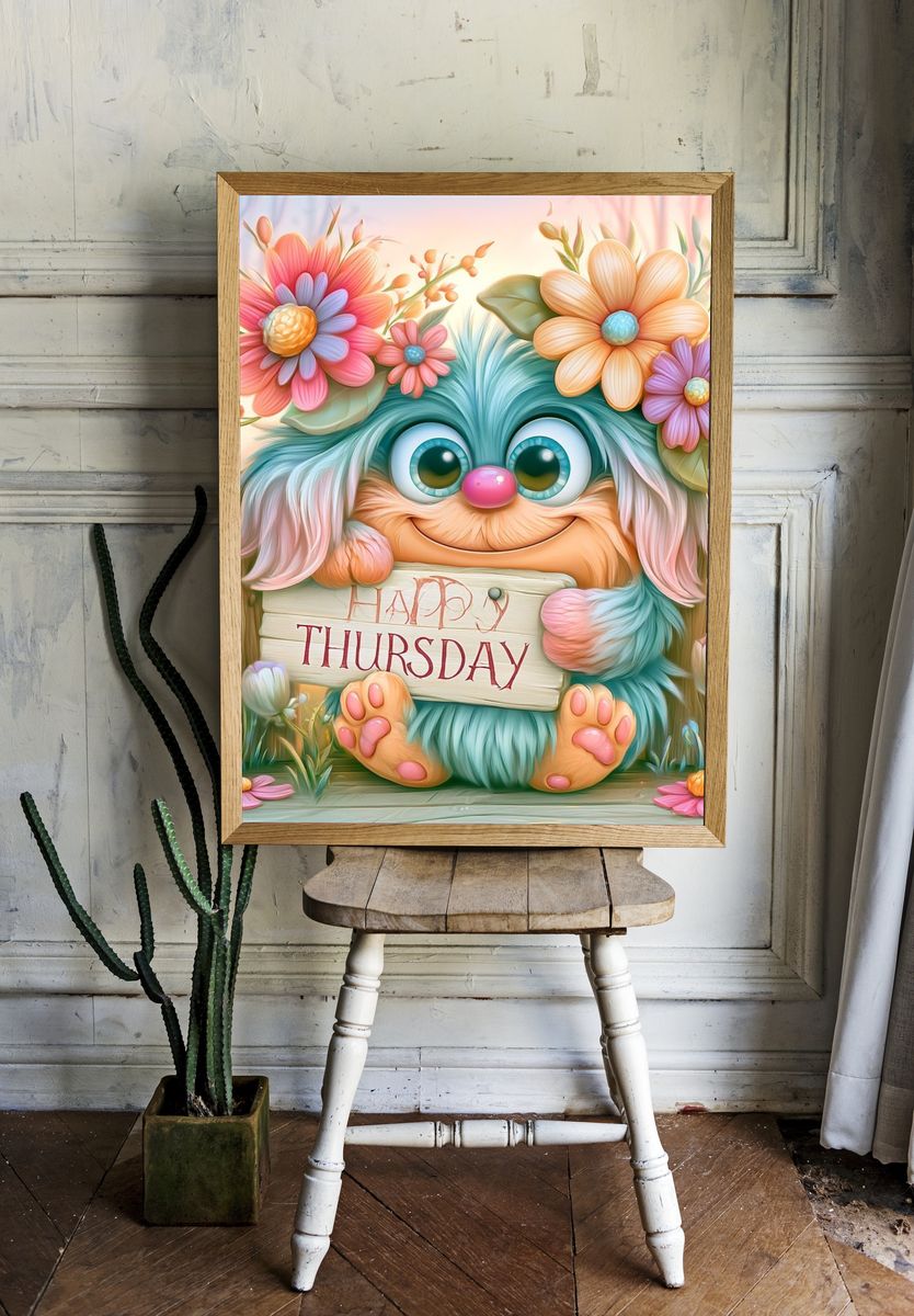 Happy Thursday Cute Illustration Poster. — room view 1