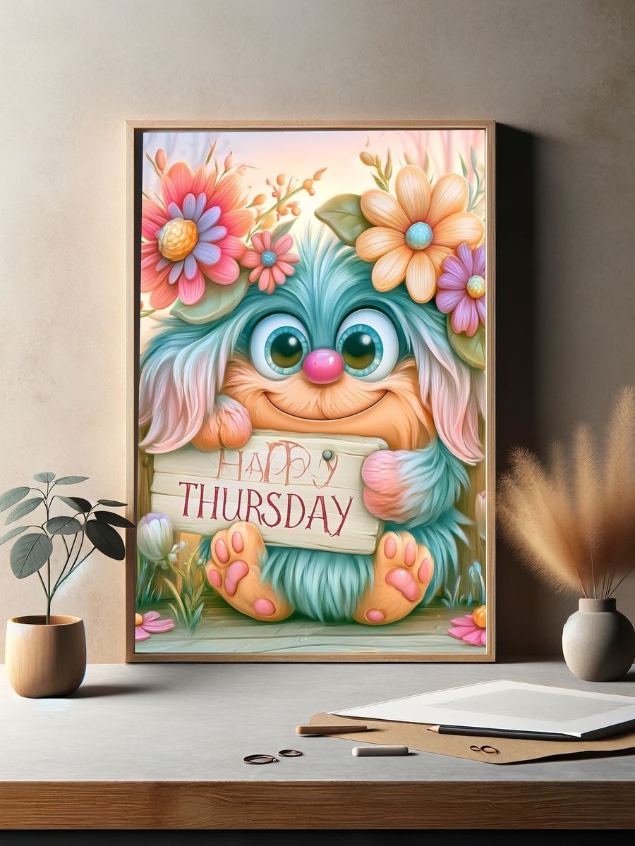 Happy Thursday Cute Illustration Poster. — room view 2