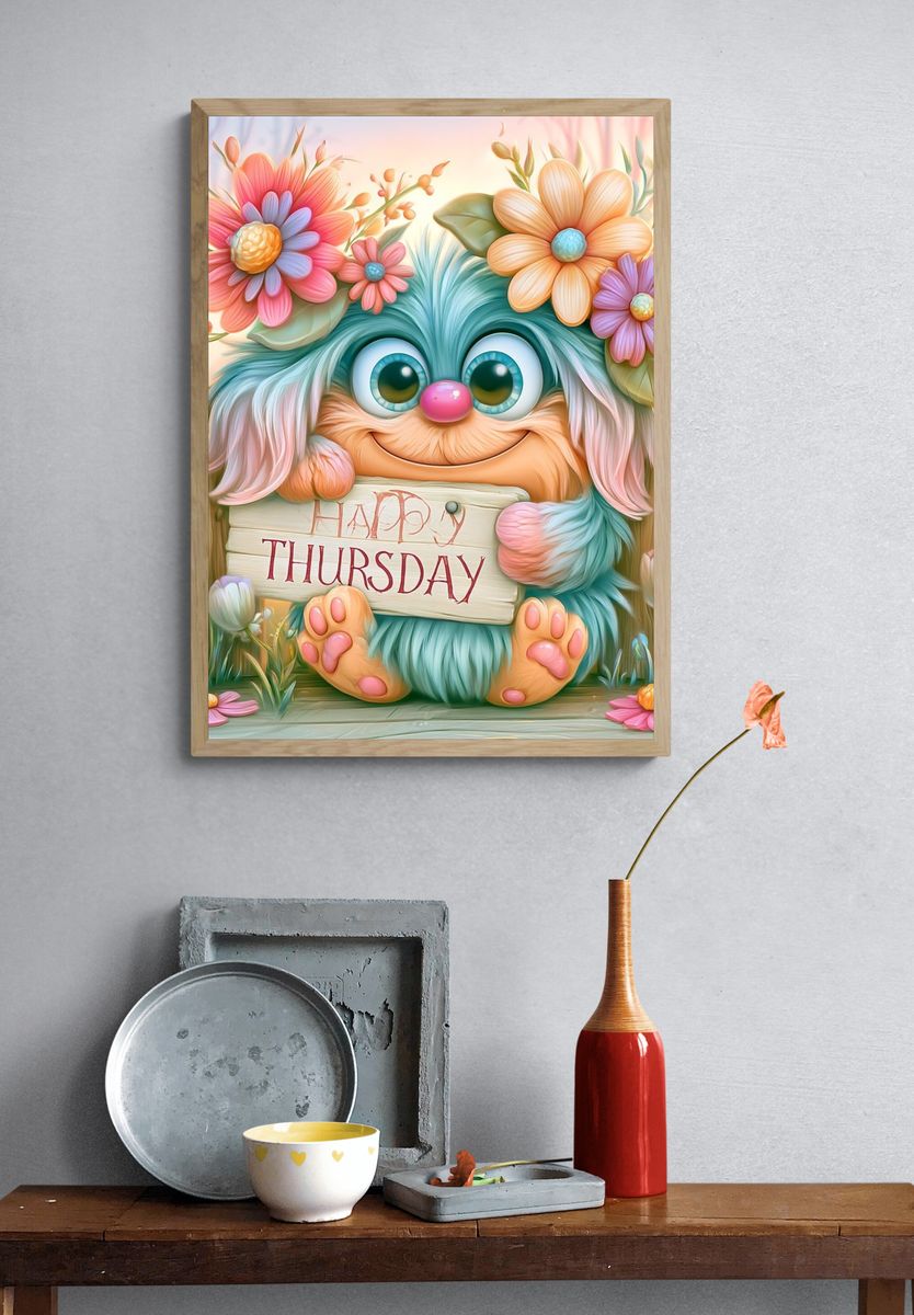 Happy Thursday Cute Illustration Poster. — room view 3