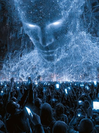 Neon Giant Crowd — Sci-Fi Print. poster