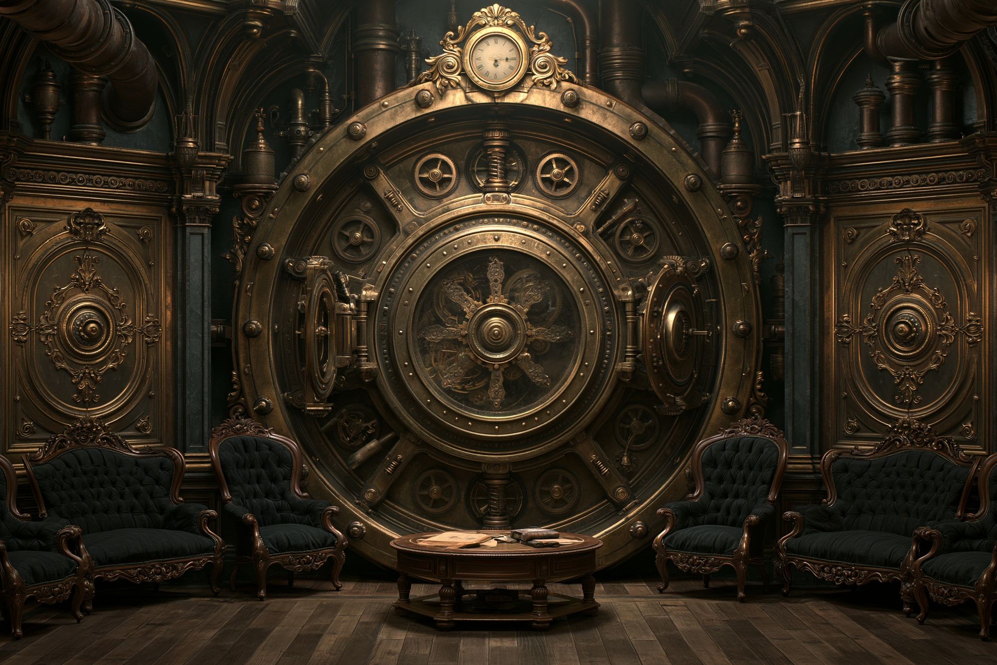 Steampunk Vault Interior Poster. poster — illustration art