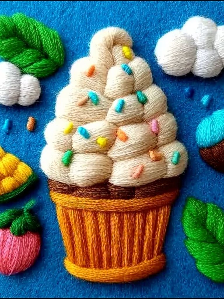 Embroidered Ice Cream Cone Illustration Poster. poster — illustration art