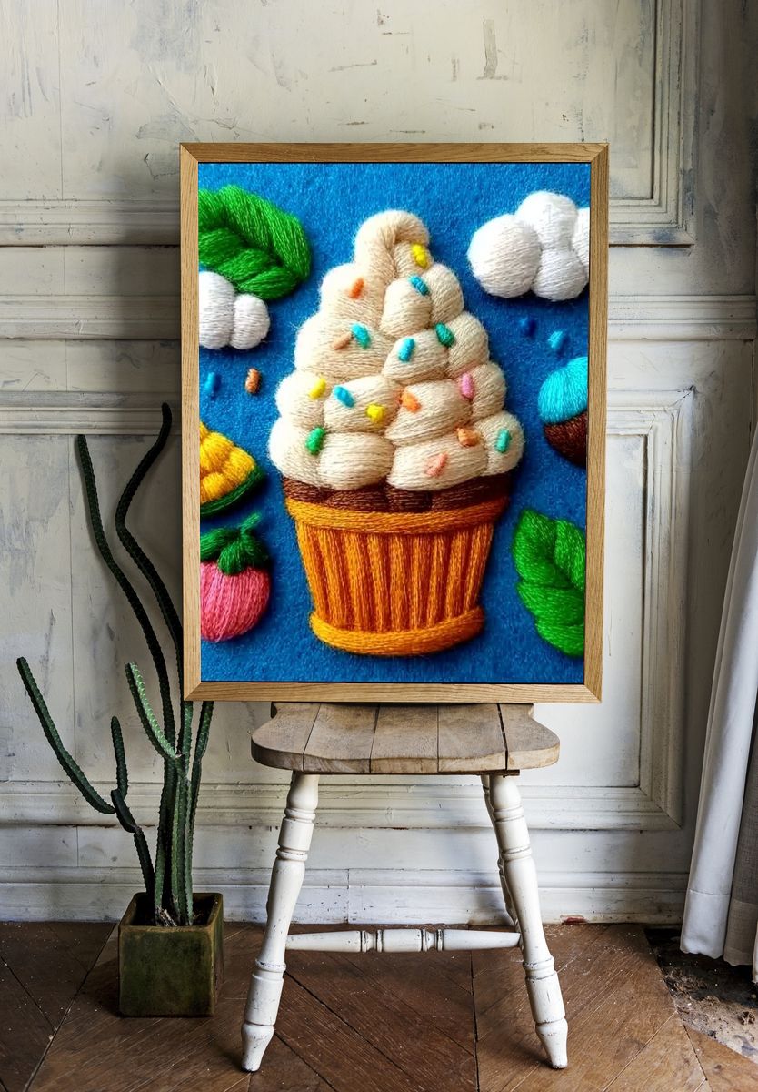 Embroidered Ice Cream Cone Illustration Poster. room preview