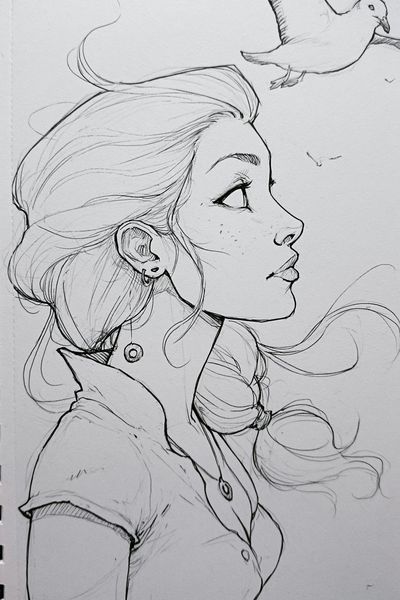 Girl and Dove Sketch Poster. poster
