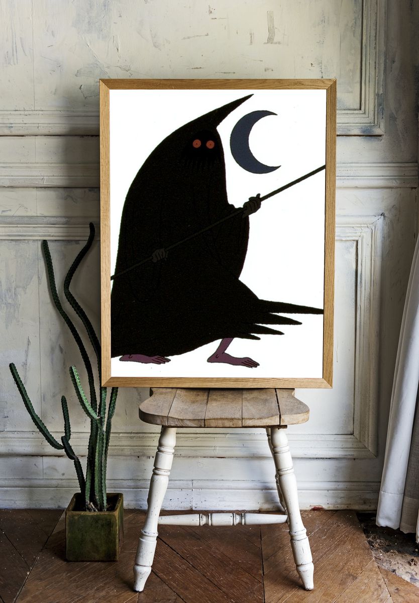 Moonlit Grim Reaper Illustration Poster. — room view 1