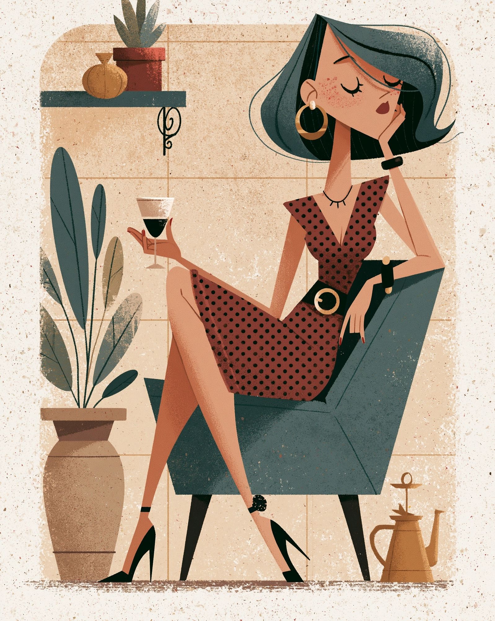 Stylish Woman in Chair Illustration Poster. poster detail