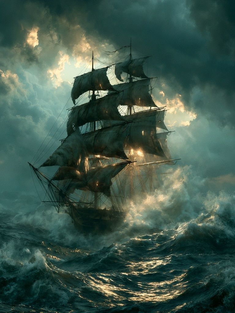 Stormy Tall Ship Illustration Poster. poster detail
