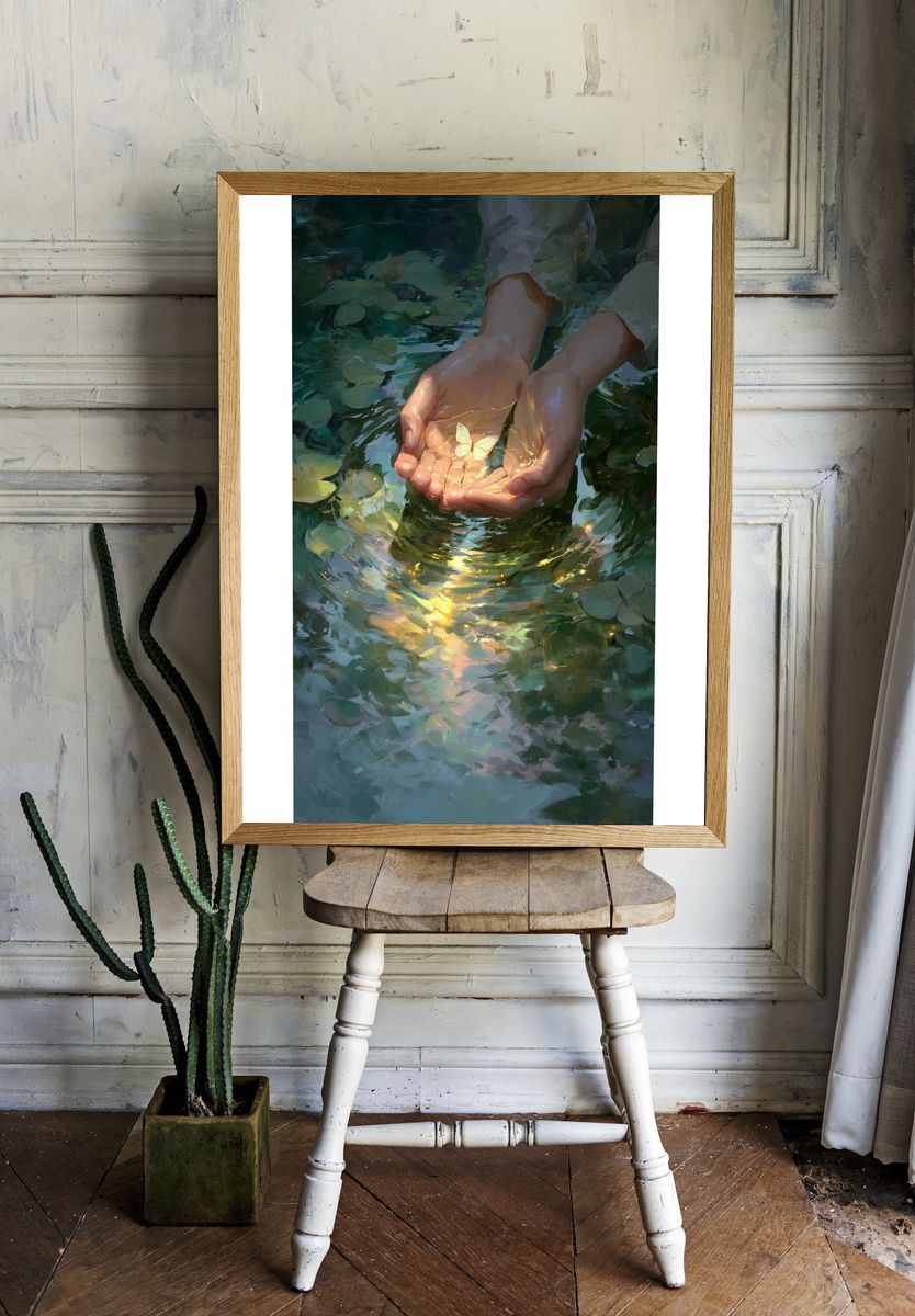 Butterfly Hands Watercolor Poster. — room view 1