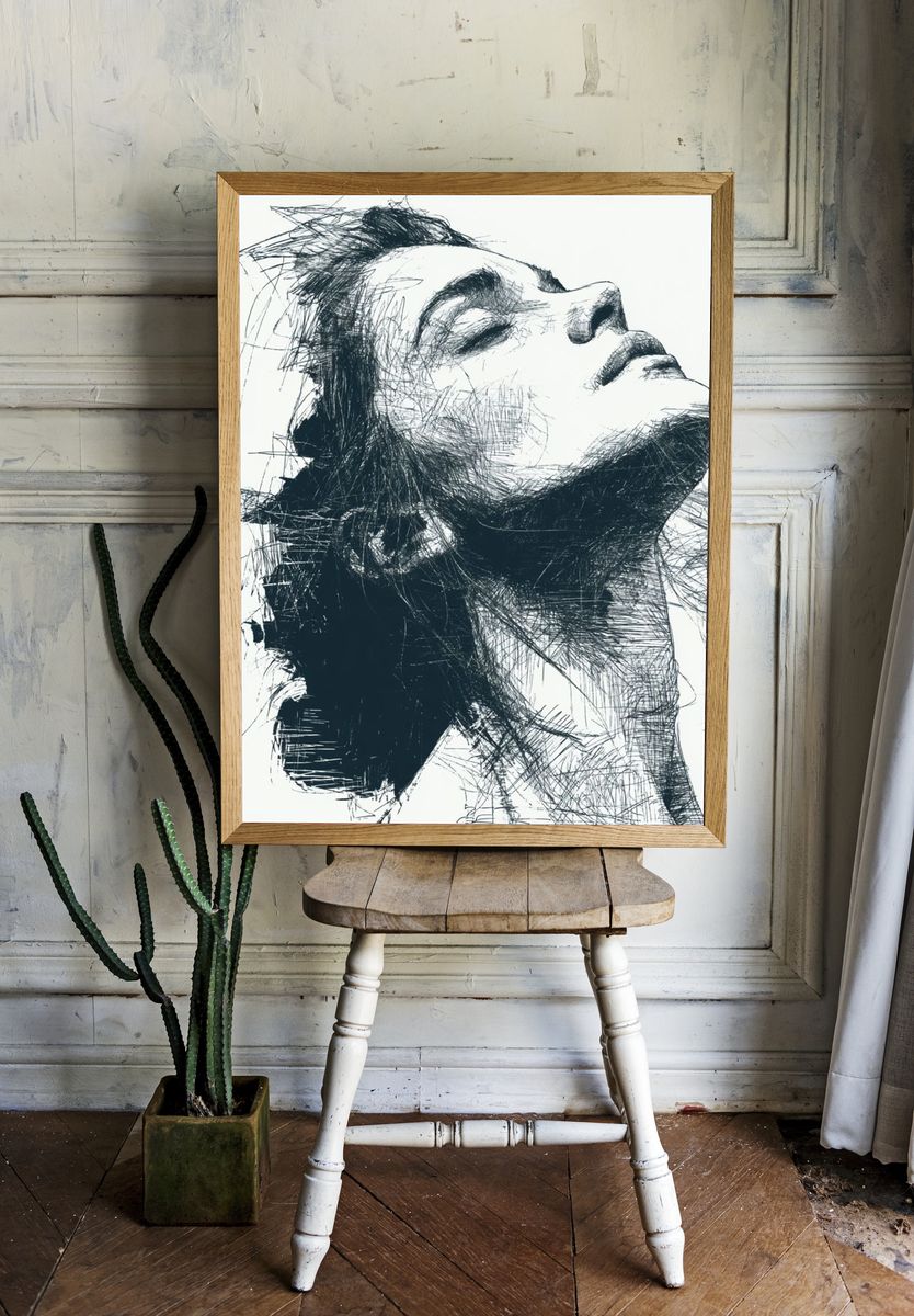 Abstract Female Portrait Print. room preview