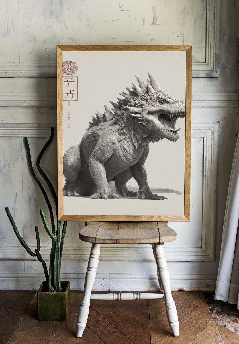Kaiju Dragon Ink Print. room preview