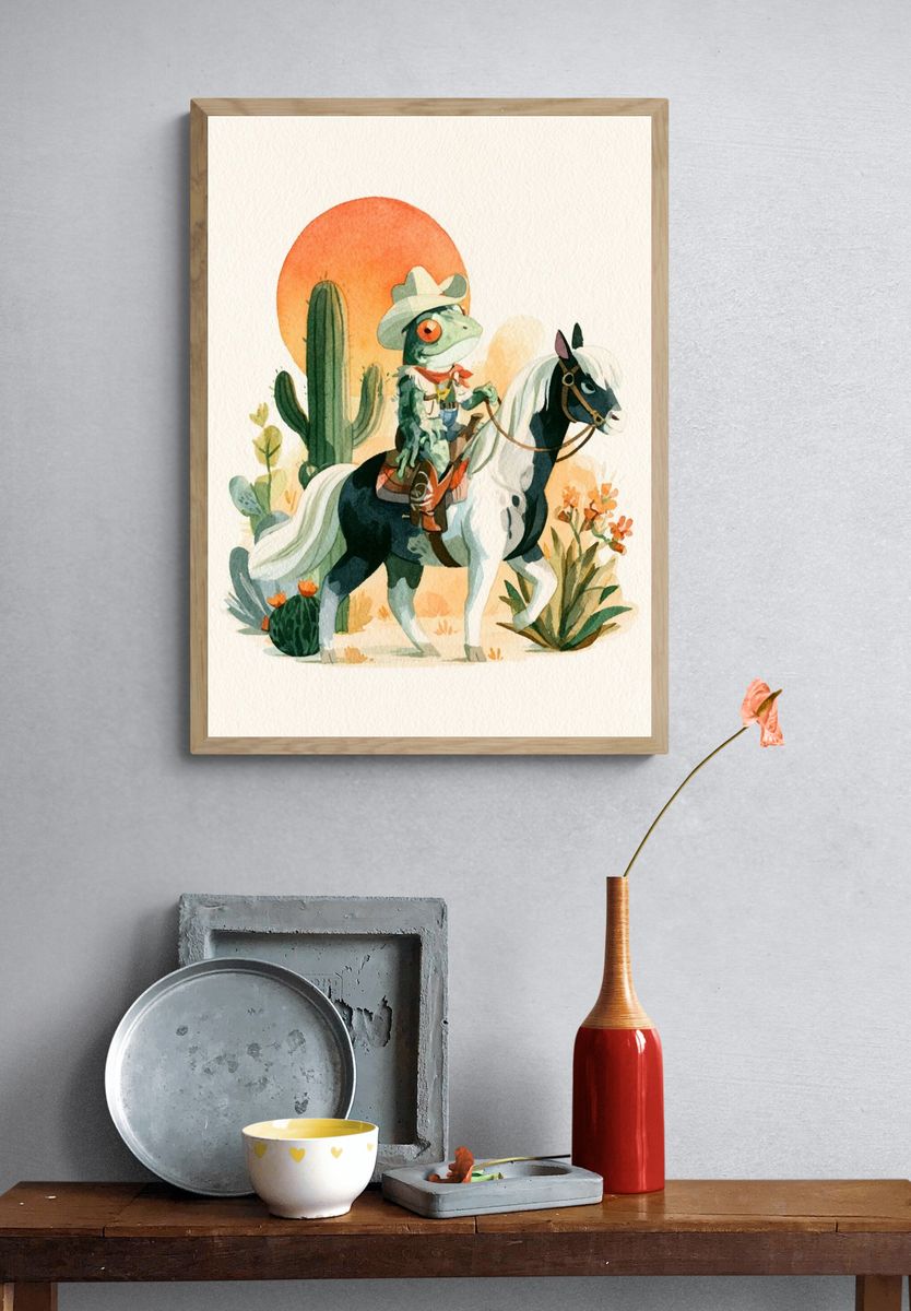 Cowboy Frog Watercolor Print. — room view 3