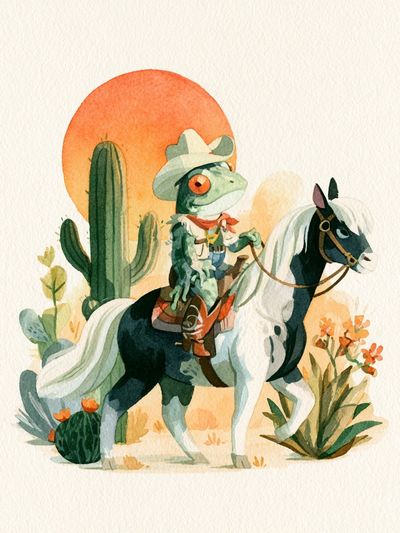 Cowboy Frog Watercolor Print. poster print