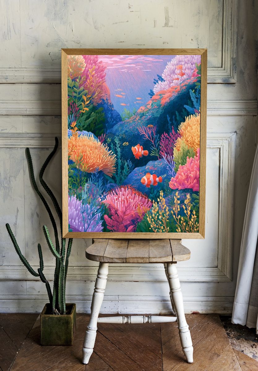 Coral Reef Clownfish Illustration Poster. room preview