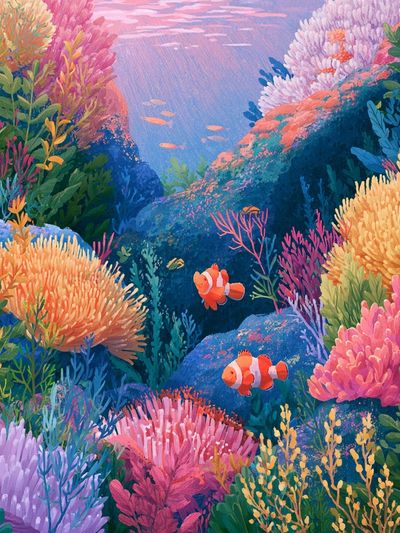 Coral Reef Clownfish Illustration Poster. poster print