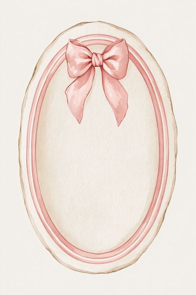 Pink Bow Oval Watercolor Print. poster print