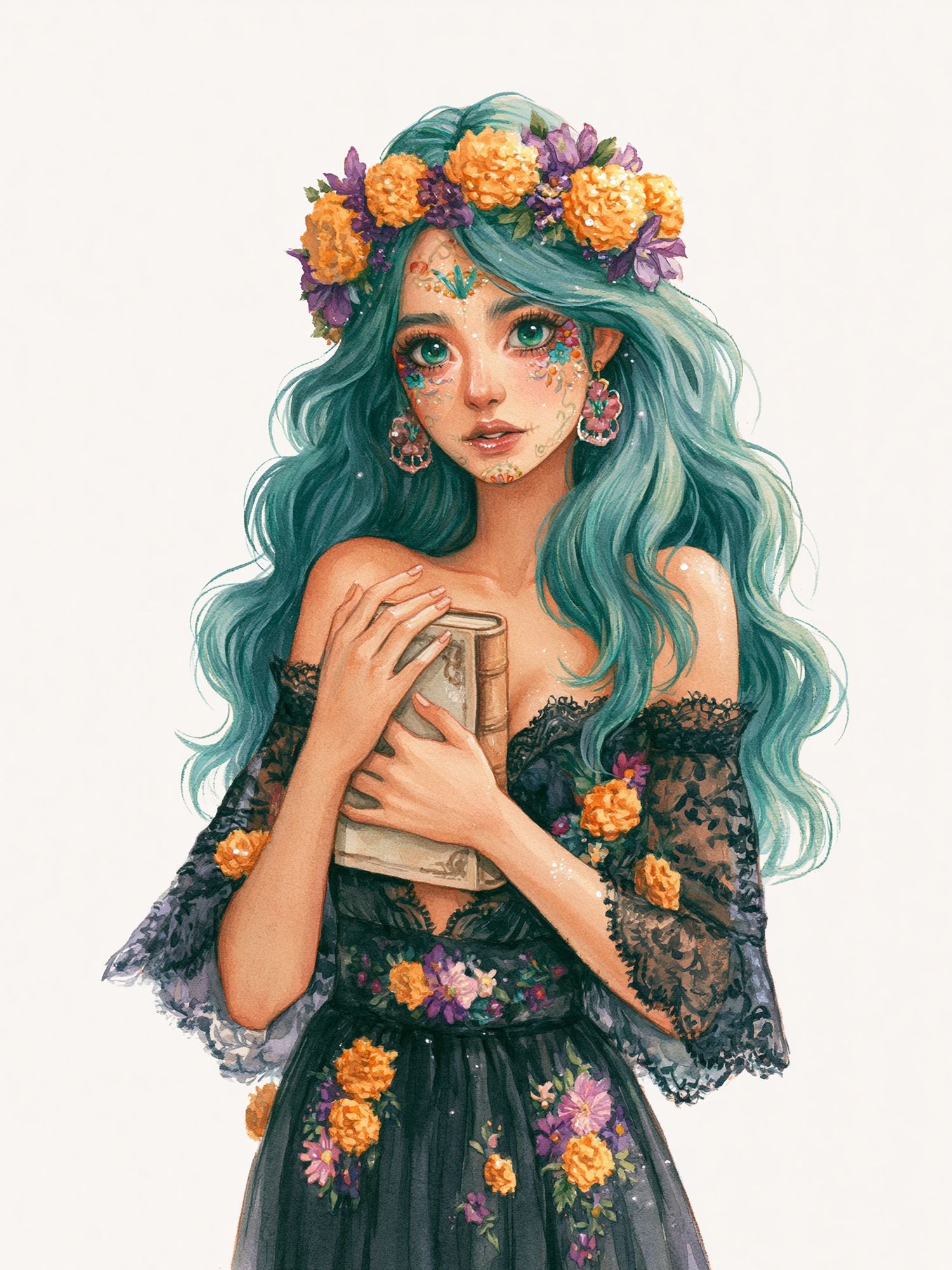 Floral Girl Watercolor Poster. poster — illustration art