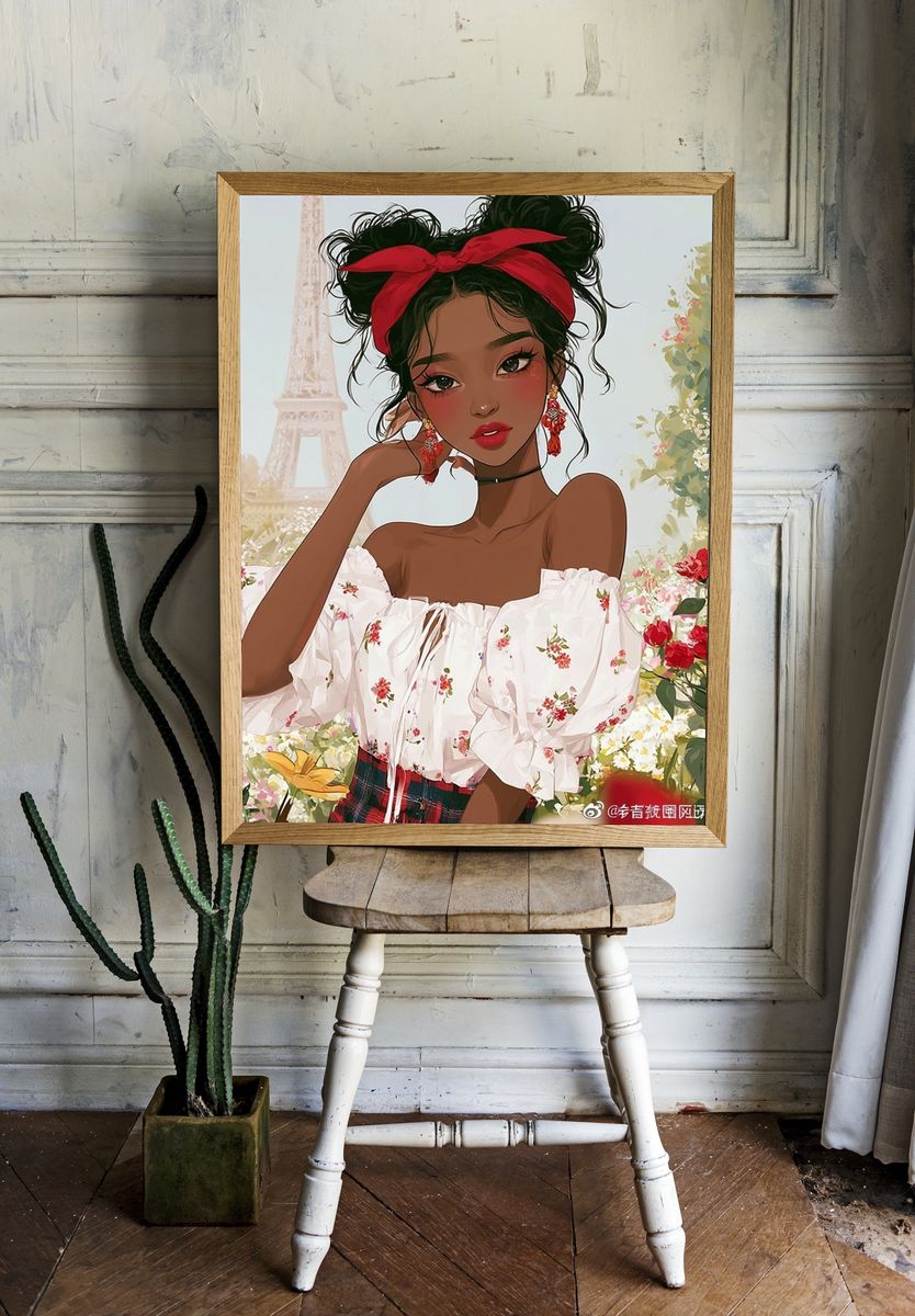 Paris Garden Portrait Illustration Poster. — room view 1