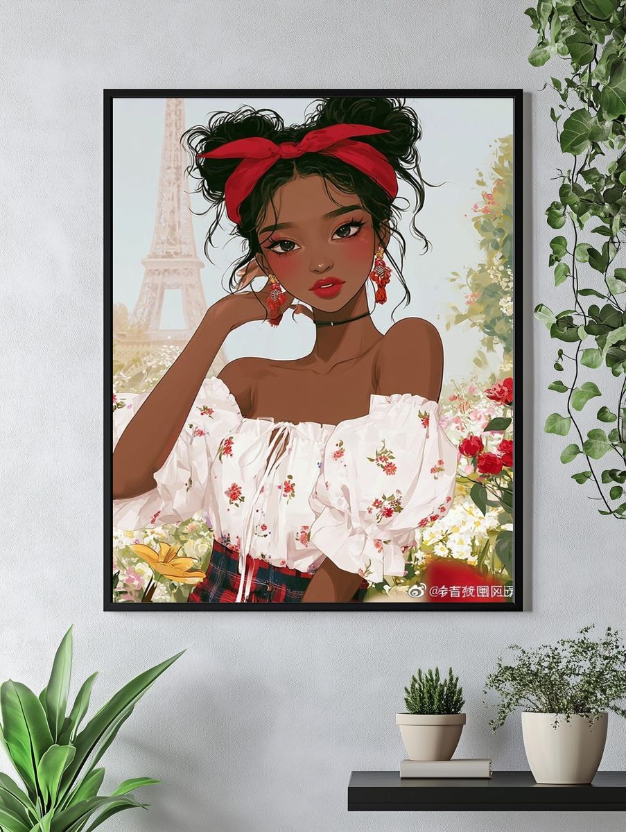 Paris Garden Portrait Illustration Poster. — room view 4