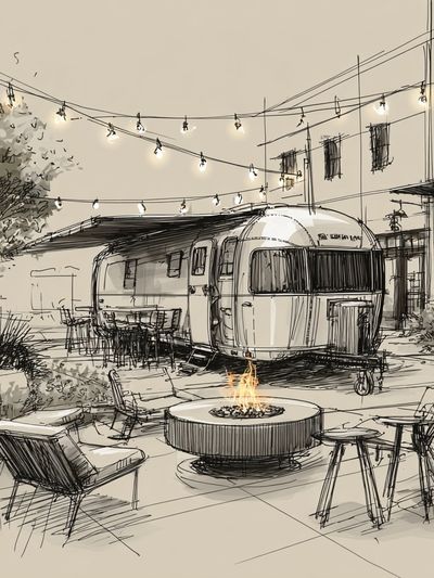 Airstream Courtyard Sketch Poster. poster print