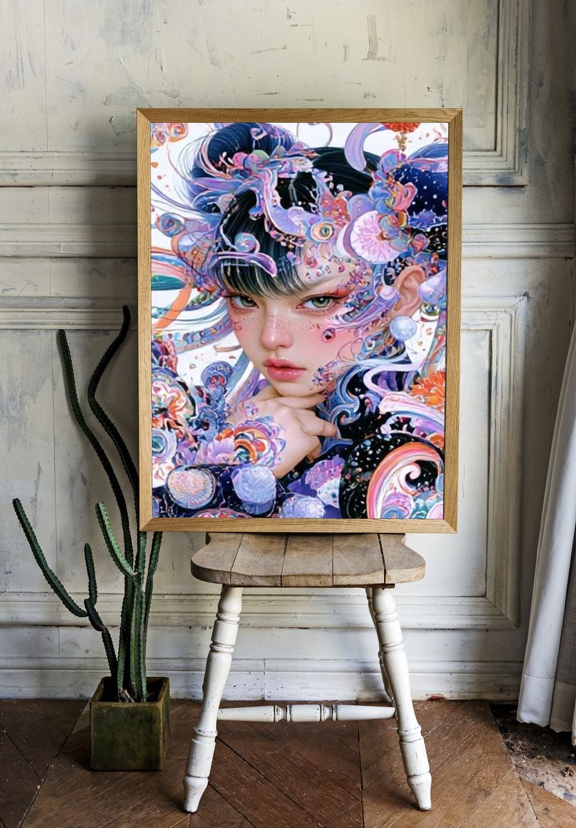 Surreal Floral Portrait Print. — room view 1