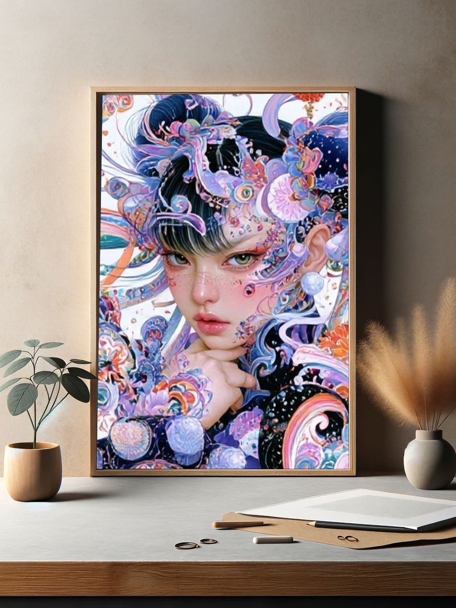 Surreal Floral Portrait Print. — room view 2