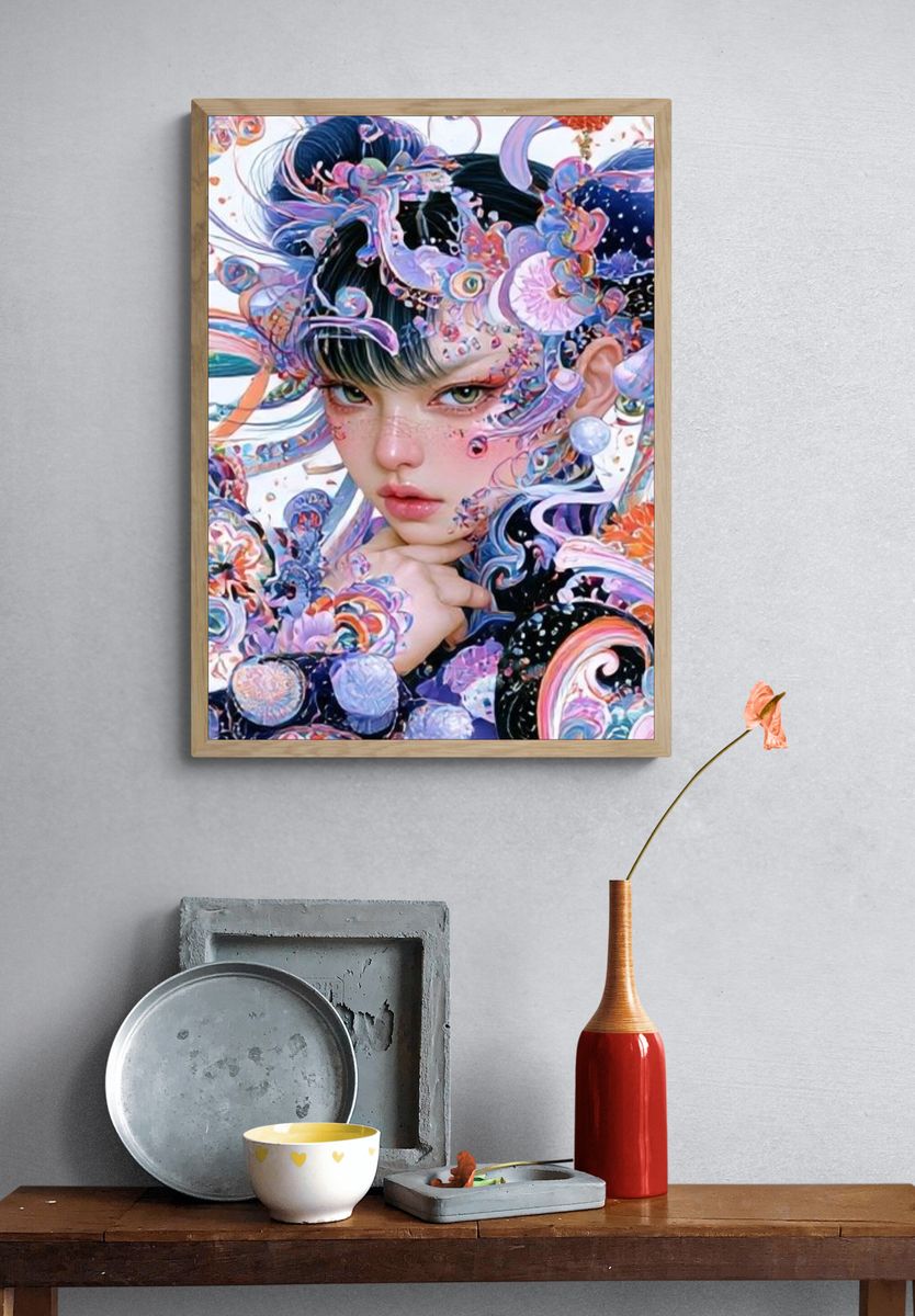 Surreal Floral Portrait Print. — room view 3