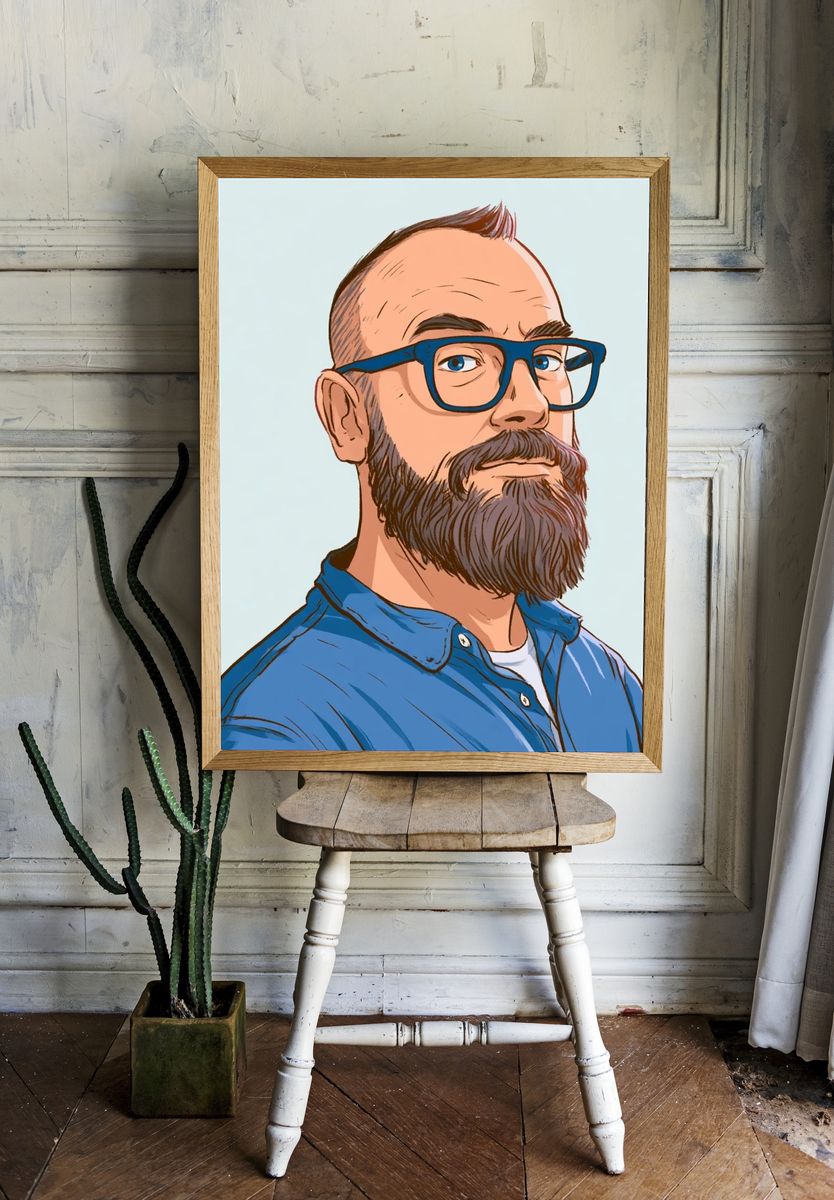 Bearded Man Portrait Illustration Poster. room preview