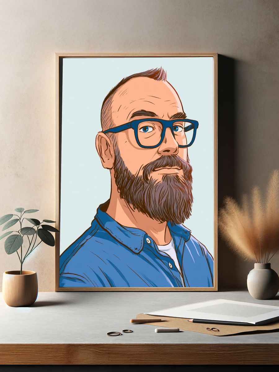 Bearded Man Portrait Illustration Poster. — room view 2