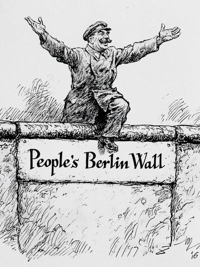 People's Berlin Wall Illustration Print. poster