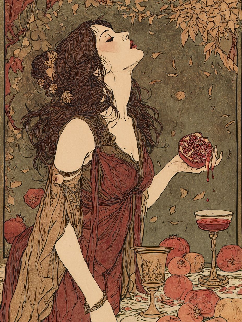 Pomegranate Woman Art Nouveau Poster. poster detail