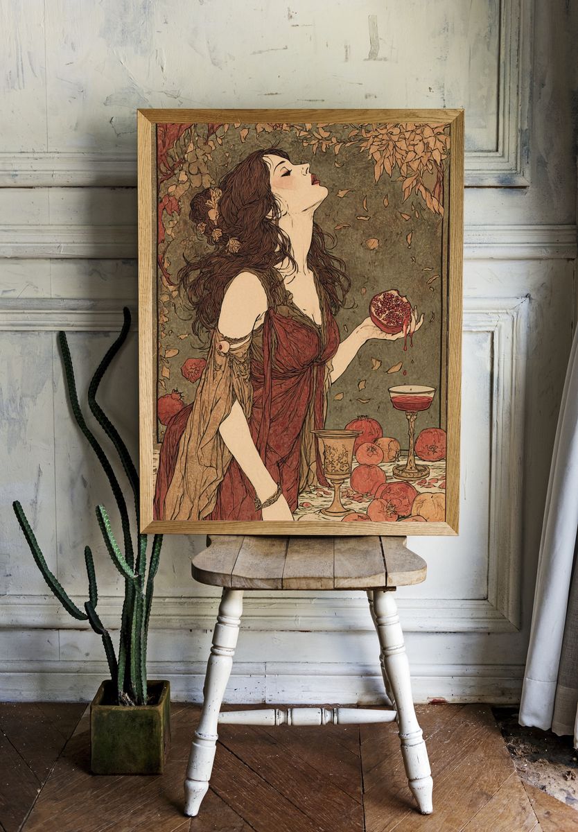 Pomegranate Woman Art Nouveau Poster. — room view 1